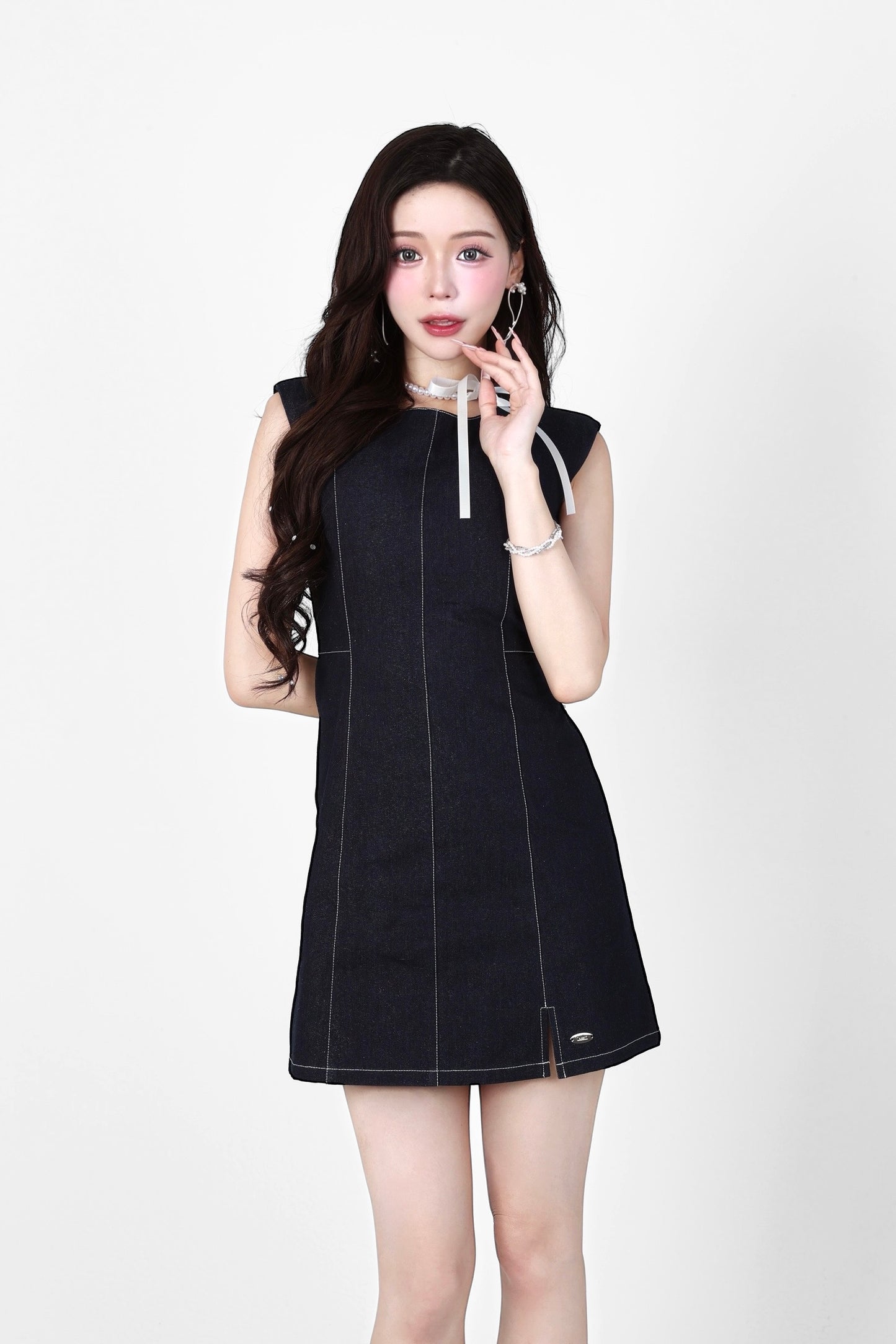 glitter denim mini one-piece