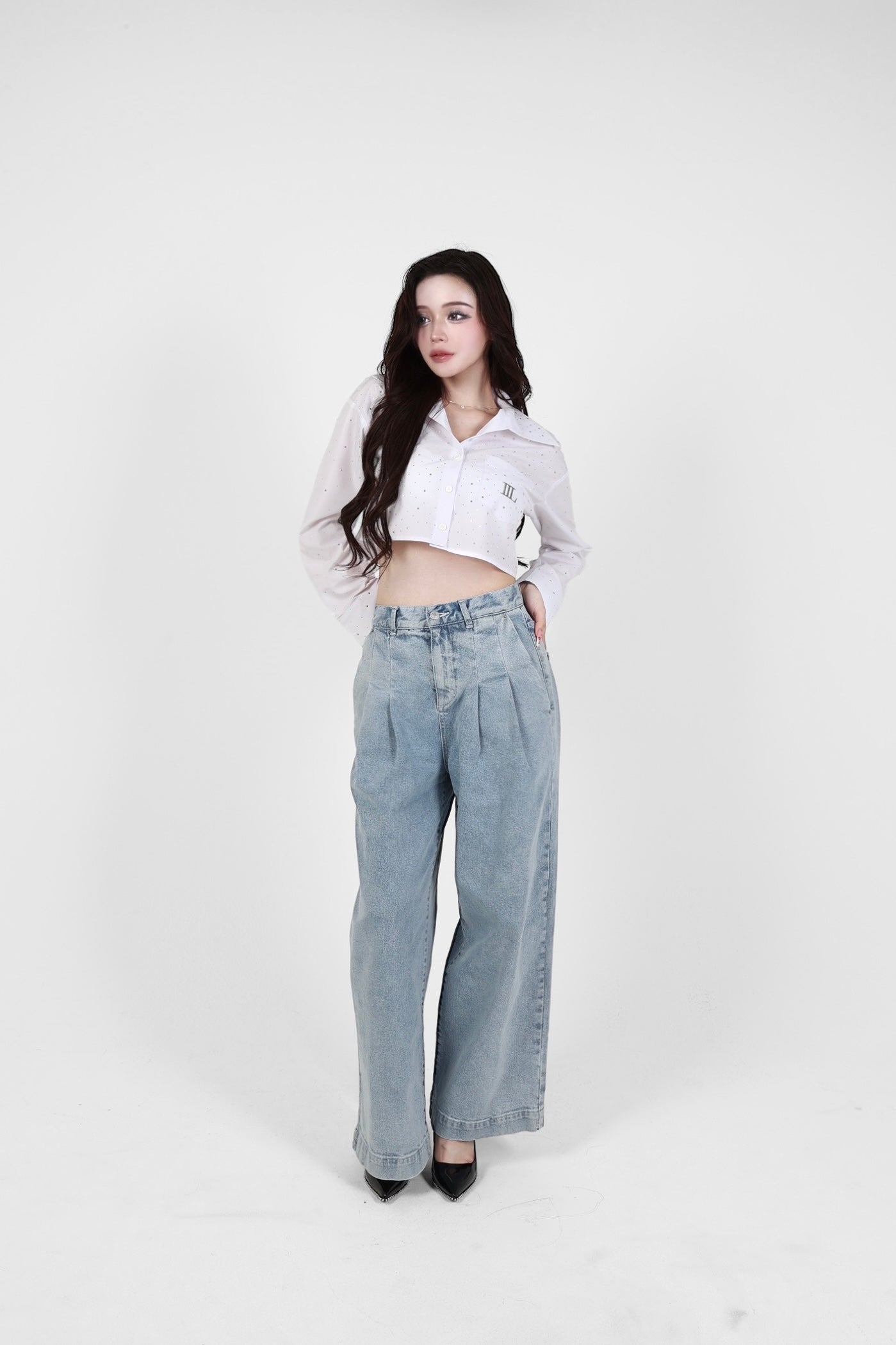 low rise wide denim