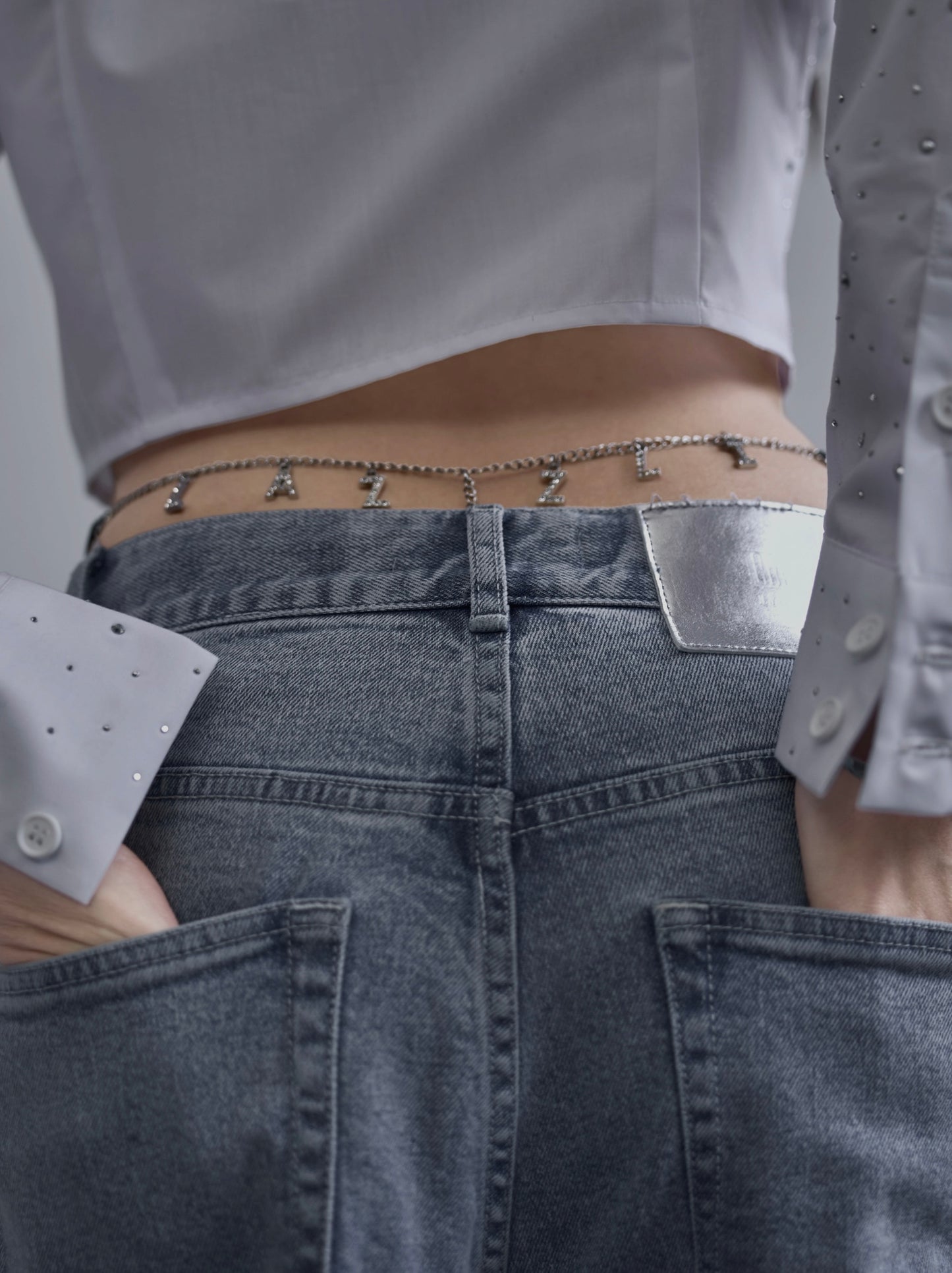＜SET>low rise wide denim &Lazzli. chain shorts