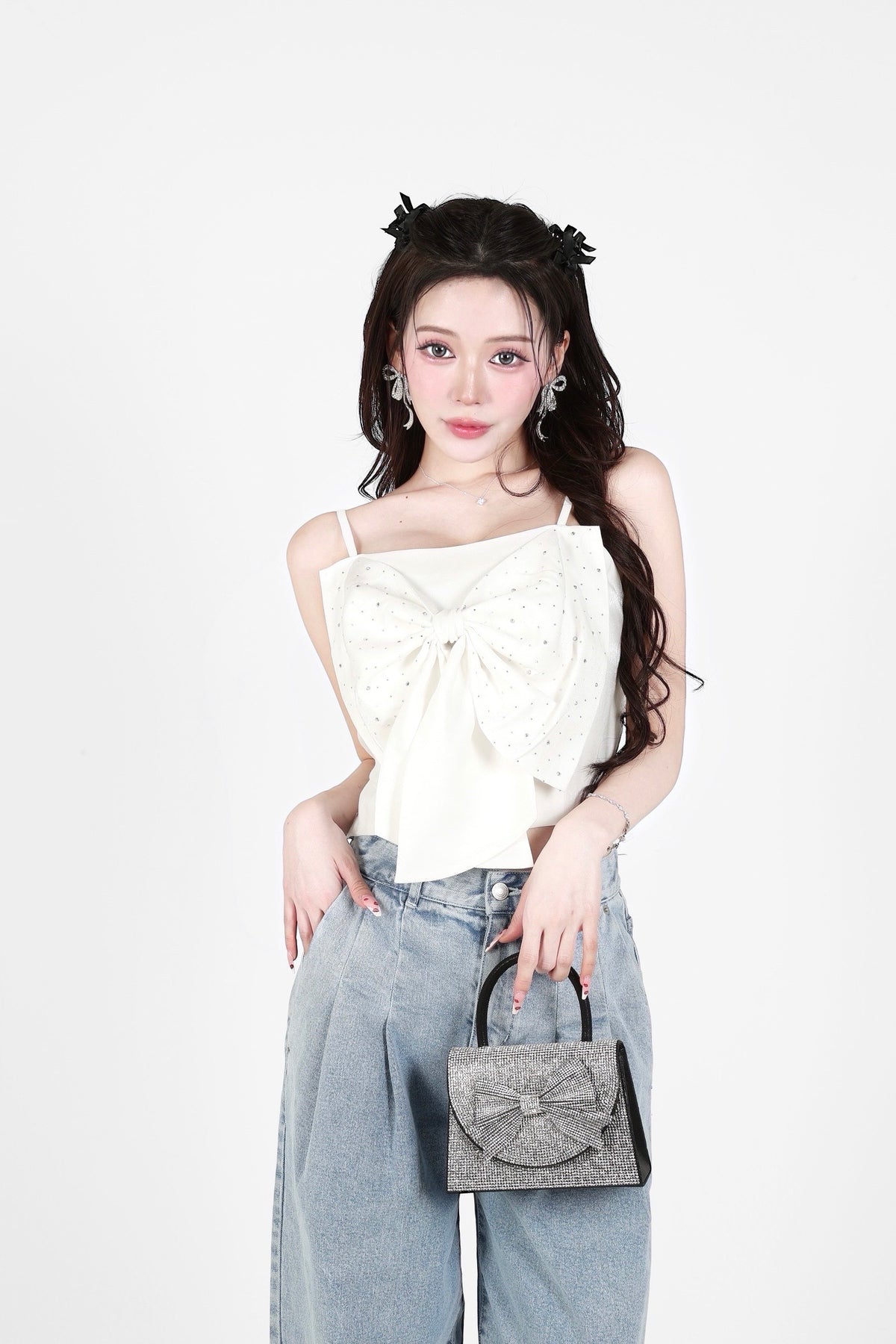 rhinestone ribbon tops｜ラインストーンリボントップス – Lazzli