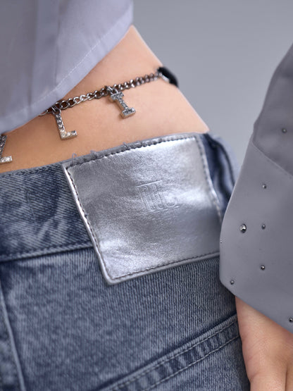 ＜SET>low rise wide denim &Lazzli. chain shorts