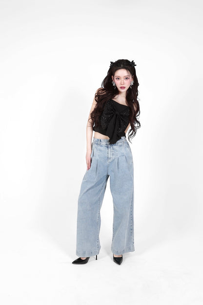 low rise wide denim