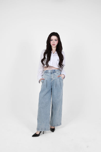 low rise wide denim