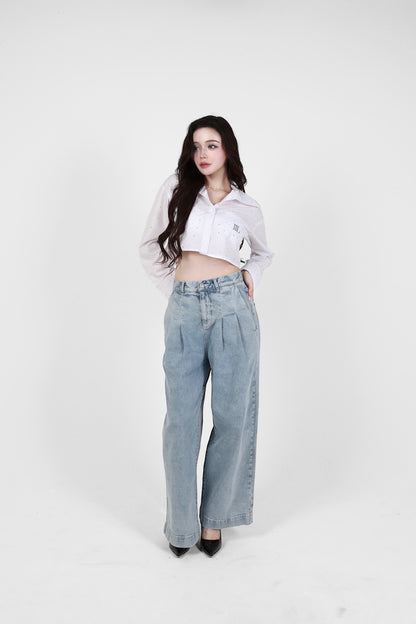 low rise wide denim