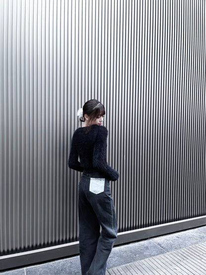 metallic pocket highwaist denim